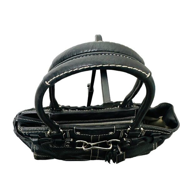 COACH Hampton F13084 Braided Trim Tassle Black Pebble Leather Handbag - Picture 9 of 13